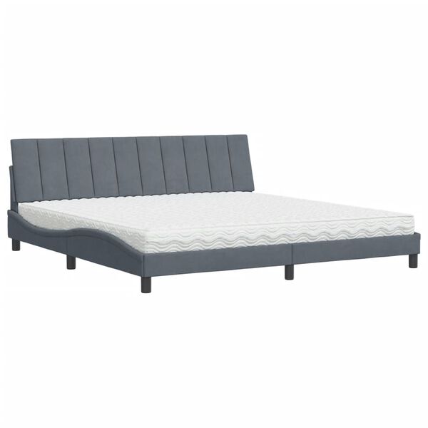vidaXL Letto con Materasso Hanko Grigio Scuro 200x200 cm Velluto