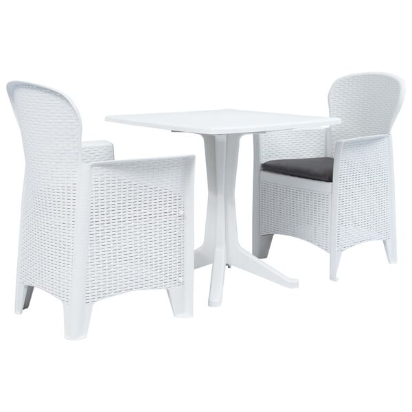 vidaXL Set da Bistr&ograve; 3 pz in Plastica Stile Rattan Bianca