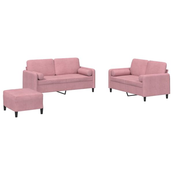 vidaXL Set di Divani 3 pz con Cuscini Rosa in Velluto