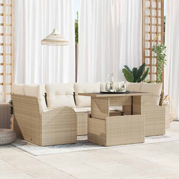 vidaXL Set Divano da Giardino 7 pcs Beige Rattan in Polipropilene