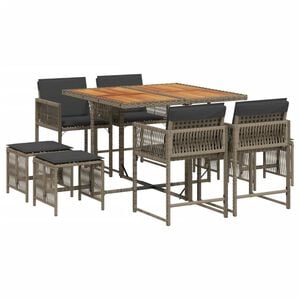 vidaXL Set da Pranzo da Giardino 9 pz con Cuscini in Polyrattan Grigio