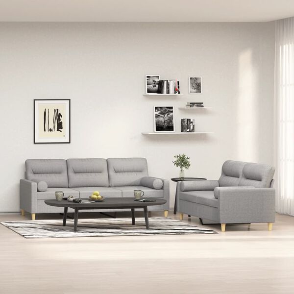 vidaXL Set di Divani 2 pz con Cuscini Decorativi Grigio chiaro Tessuto
