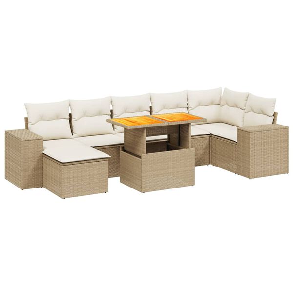 vidaXL Set Divano da Giardino 8 pz con Cuscini Beige in Polyrattan