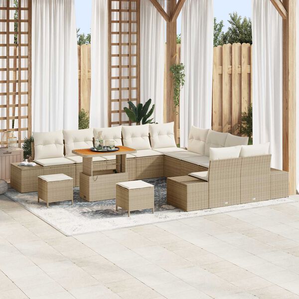 vidaXL Set Divano da Giardino con cuscino 13 pcs Beige polyrattan