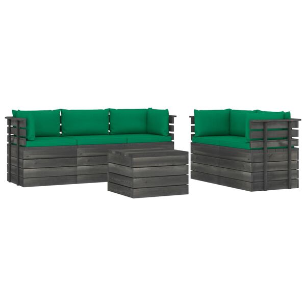 vidaXL Set Divani da Giardino su Pallet 6 pz con Cuscini Massello Pino