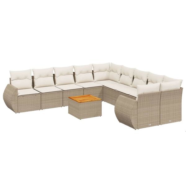 vidaXL Set Divani da Giardino 11 pz con Cuscini Beige in Polyrattan