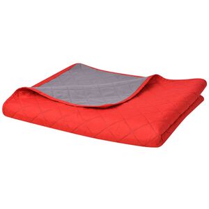 vidaXL Copriletto Double-Face Trapuntato Rosso e Grigio 170x210 cm