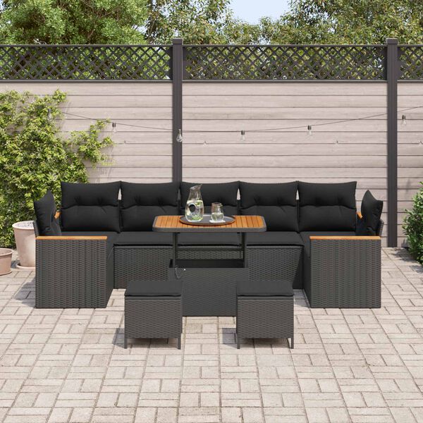 vidaXL Set Divano da Giardino con cuscino 10 pcs Nero Poly Rattan