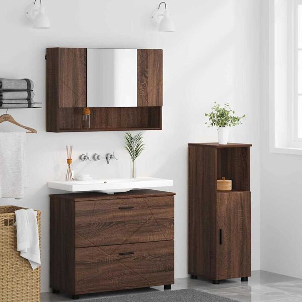 vidaXL Set di mobili per il bagno con cassetto 3 pcs Rovere Marrone