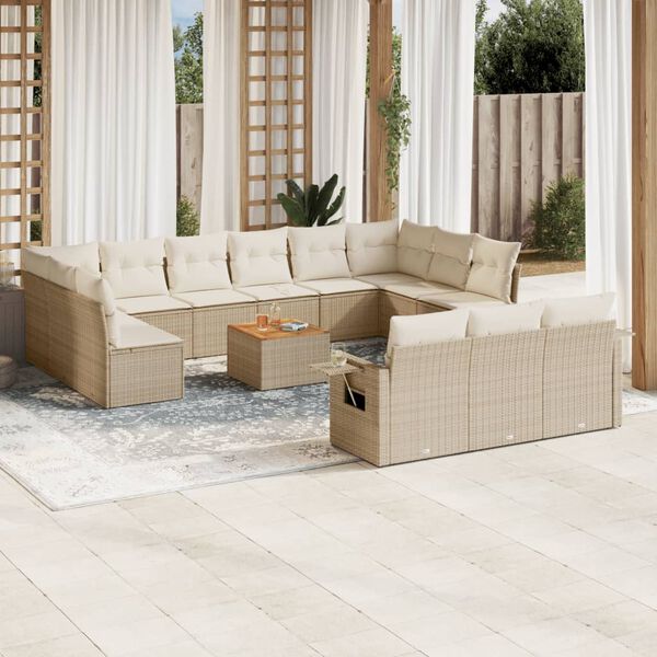 vidaXL Set Divani da Giardino 14pz con Cuscini in Polyrattan Beige