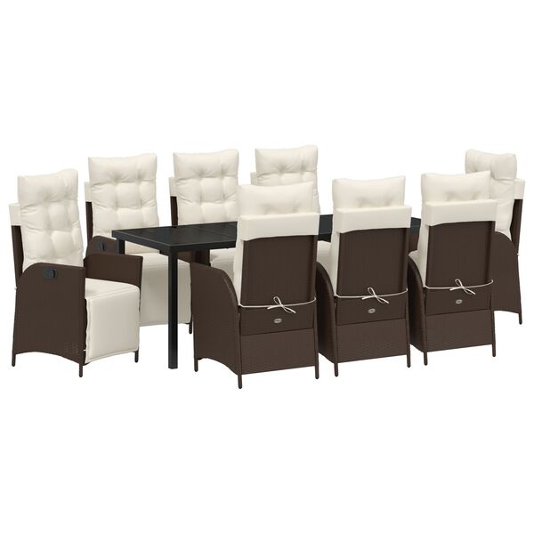 vidaXL Set da Pranzo per Giardino con cuscino 9 pcs Marrone polyrattan