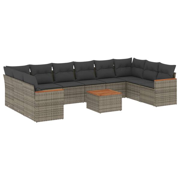 vidaXL Set Divani da Giardino 11 pz con Cuscini in Polyrattan Grigio