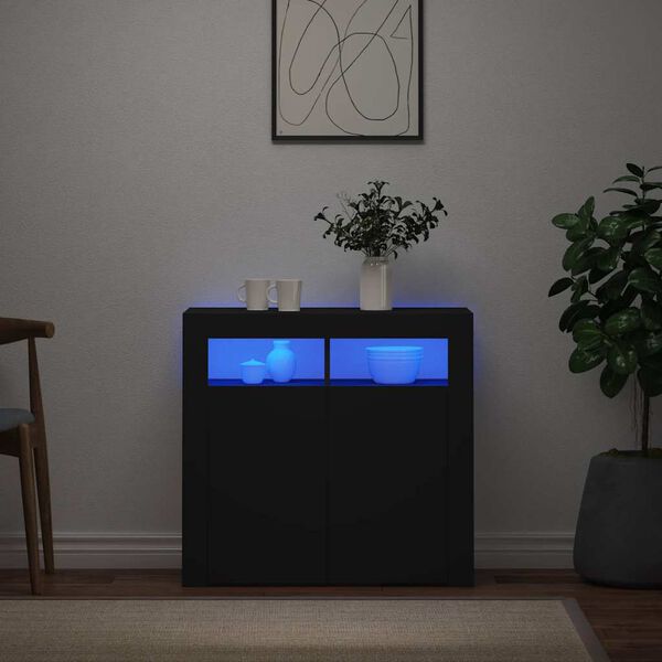 vidaXL Credenza con Luci LED Nera 80x35x75 cm