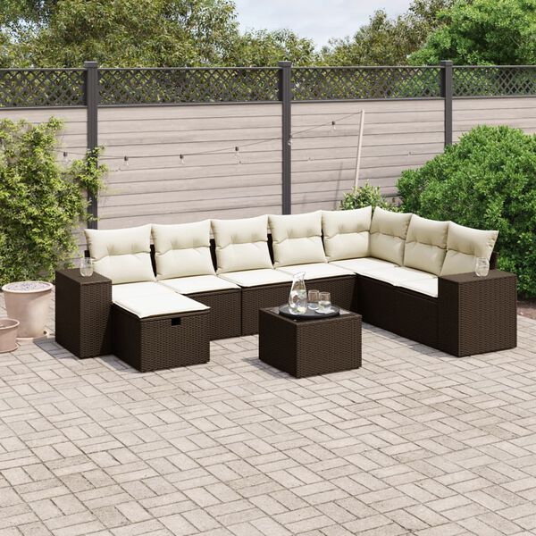 vidaXL Set Divani da Giardino 8 pz con Cuscini Marrone in Polyrattan