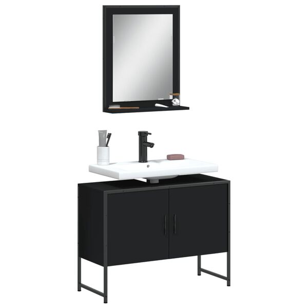 vidaXL Set Mobili da Bagno 2 pz Nero in Legno Multistrato