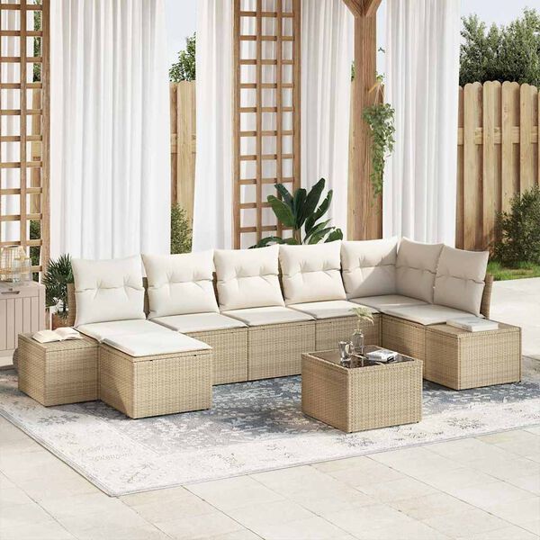 vidaXL Set Divano da Giardino con cuscino 8 pcs Beige polyrattan
