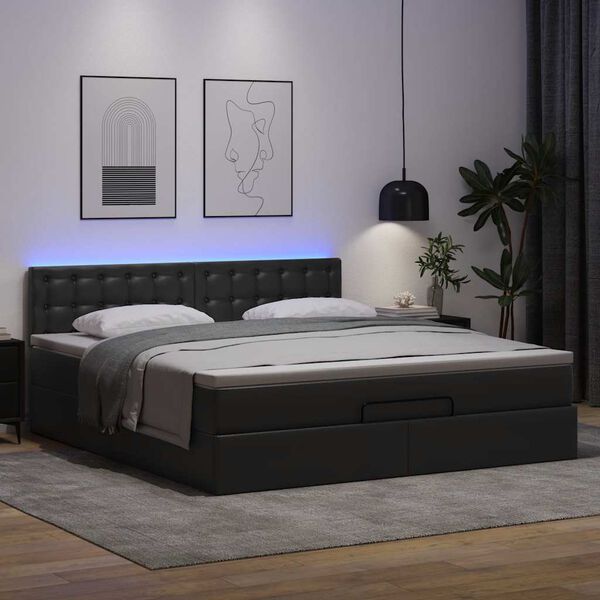 vidaXL Pouf Letto con Materassi e LED Nero 180x200cm Similpelle