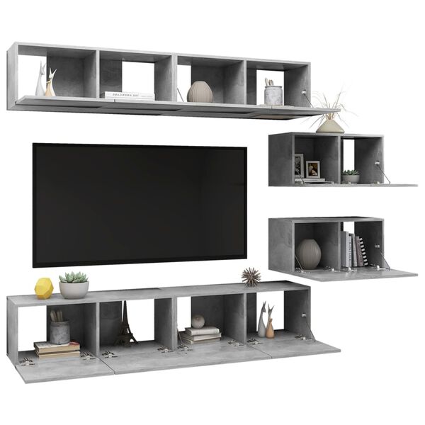 vidaXL Set di Mobili Porta TV 6 pz Grigio Cemento in Legno Multistrato