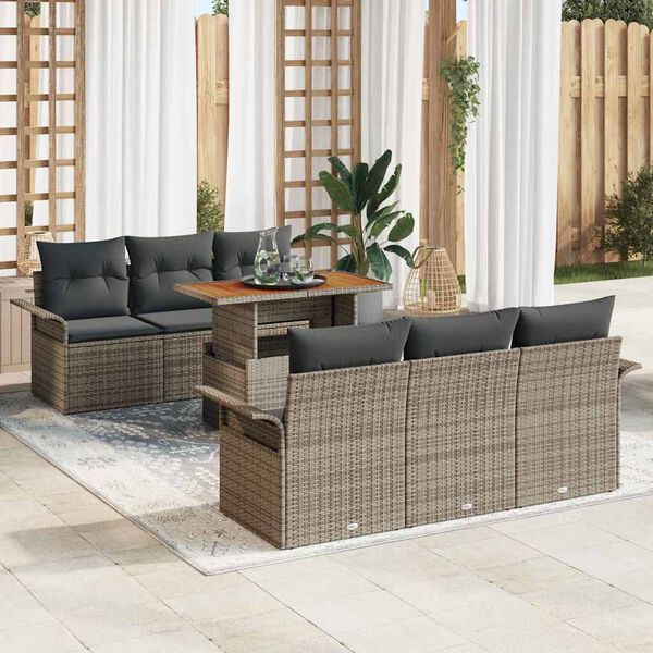 vidaXL Set Divano da Giardino 7 pcs Grigio Poly Rattan