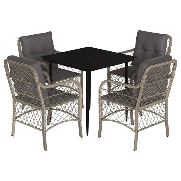 vidaXL Set Pranzo da Giardino 5pz con Cuscini Grigio Chiaro Polyrattan