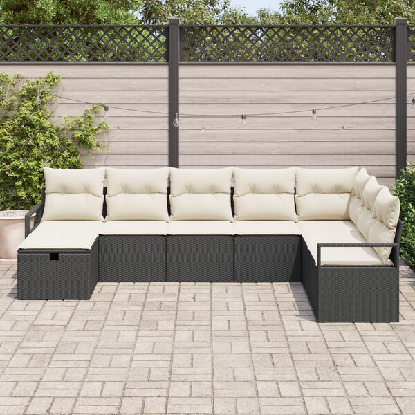 vidaXL Set di divani con cuscino 8 pcs Nero e Crema polyrattan