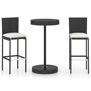 vidaXL Set Bar da Giardino 3 pz con Cuscini Polyrattan Nero