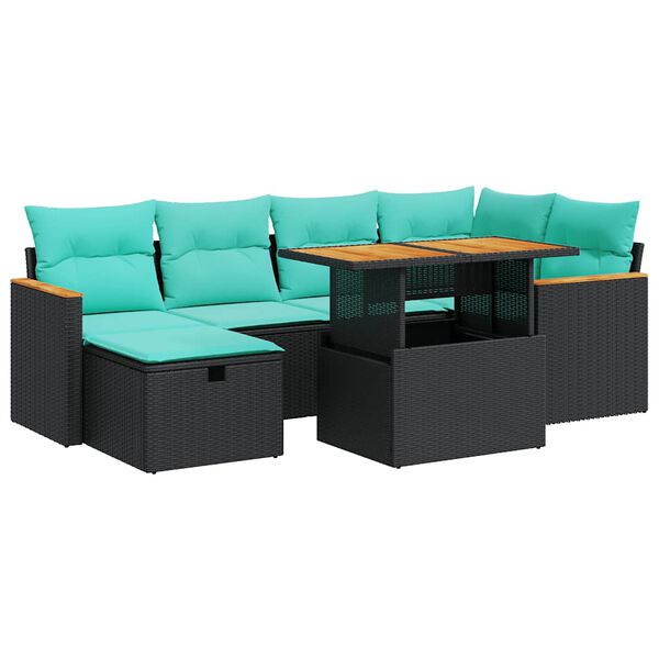 vidaXL Set Divani Giardino 7 pz con Cuscini Marrone Polyrattan Acacia
