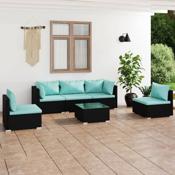 vidaXL Set Divani da Giardino 6 pz con Cuscini in Polyrattan Nero