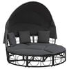 vidaXL Lettino Prendisole Esterno Tetto e Cuscini Nero in Polyrattan