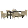 vidaXL Set da Pranzo per Giardino con cuscino 7 pcs Beige polyrattan