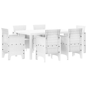 vidaXL Set da Pranzo per Giardino 7 pcs Bianco Rattan Polt