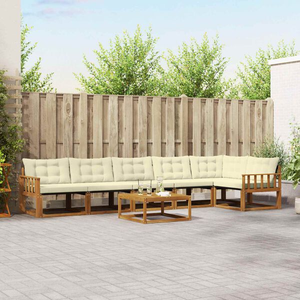 vidaXL Set di divani da esterno con cuscino 7 pcs Naturale e Crema