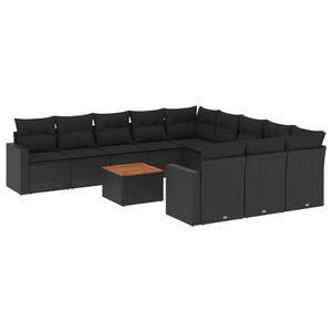 vidaXL Set Divani da Giardino 12 pz con Cuscini Nero in Polyrattan
