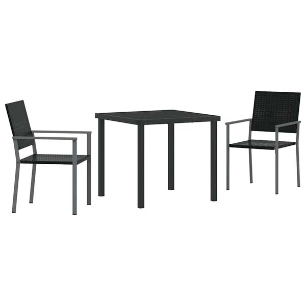 vidaXL Set da Pranzo per Giardino 3 pcs Nero Rattan in PE