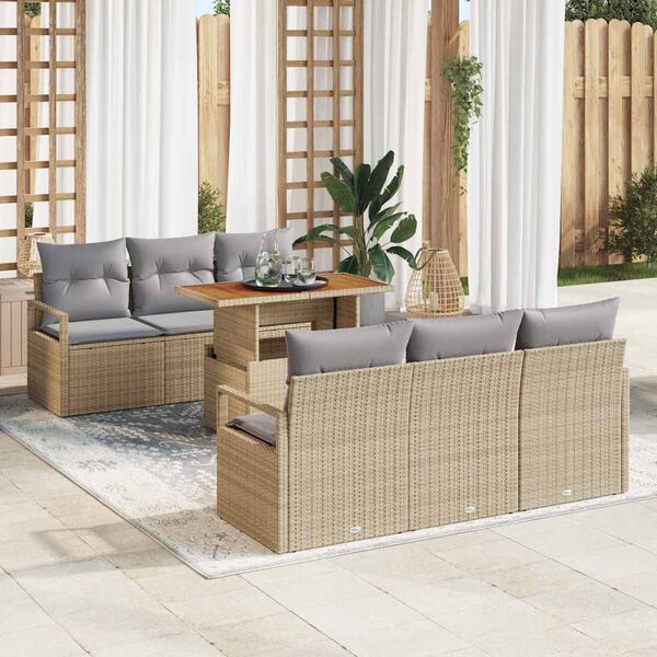vidaXL Set Divano da Giardino con cuscino 7 pcs beige e grigio chiaro
