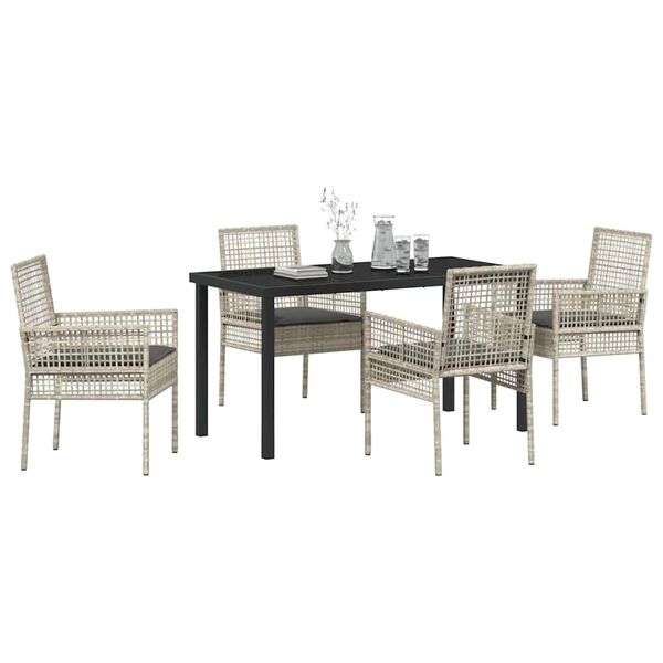 vidaXL Set da Pranzo per Giardino 5 pcs Grigio chiaro polyrattan
