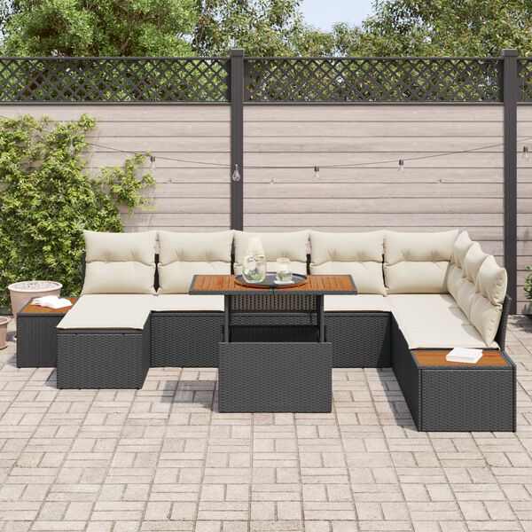 vidaXL Set Divano da Giardino con archiviazione 9 pcs Nero Poly Rattan