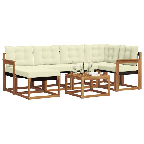 vidaXL Set di divani da esterno con cuscino 7 pcs Naturale e Crema
