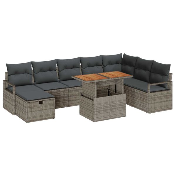 vidaXL Set Divano da Giardino 9 pcs Grigio polyrattan