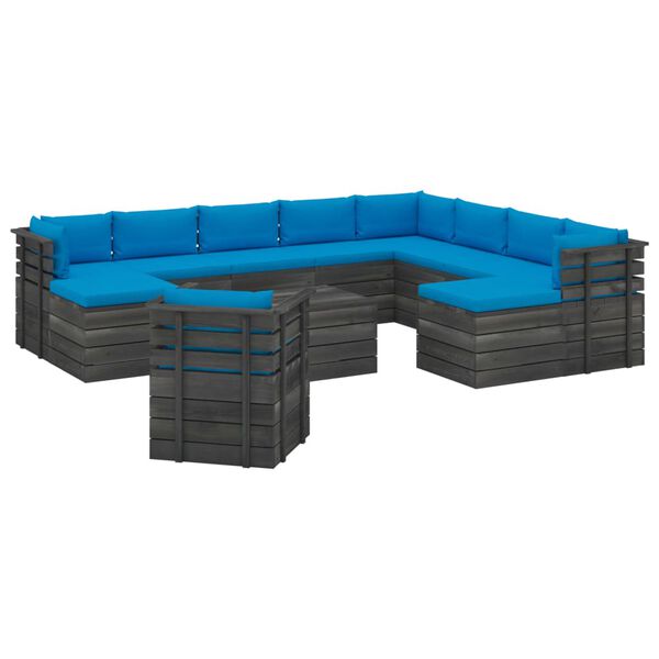 vidaXL Set Divani da Giardino Pallet 12 pz con Cuscini Massello Pino