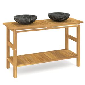vidaXL Mobile Vanit&agrave; Bagno e Lavandini Marmo Nero Legno Massello Teak