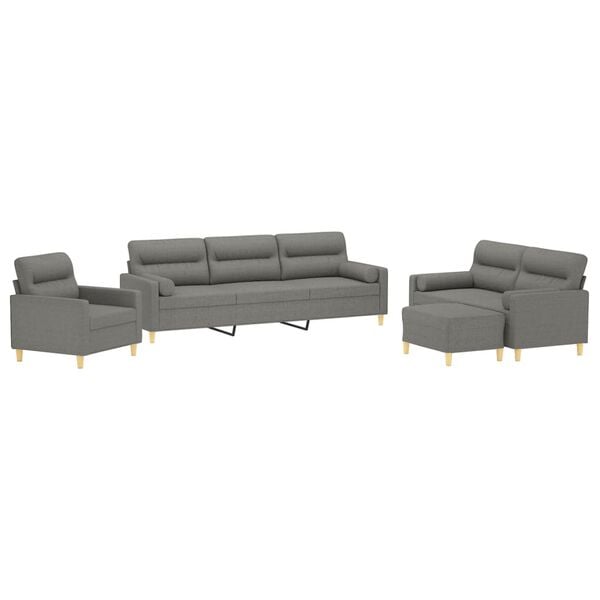 vidaXL Set di Divani 4 pz con Cuscini Decorativi Grigio Scuro Tessuto