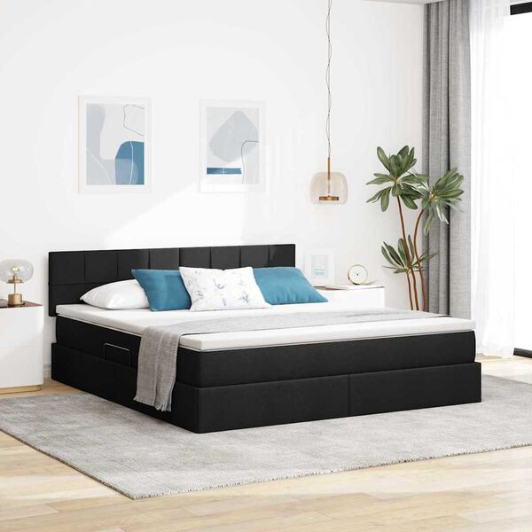 vidaXL Letto con contenitore e materasso Nero 160 x 200 cm