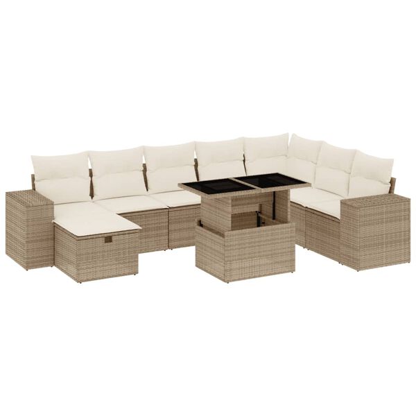 vidaXL Set Divano da Giardino 9 pz con Cuscini Beige in Polyrattan
