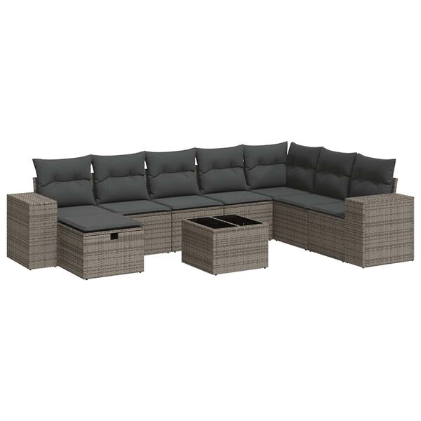 vidaXL Set Divano da Giardino 8 pz con Cuscini Grigio in Polyrattan