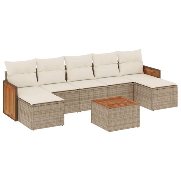 vidaXL Set Divano da Giardino 8 pz con Cuscini Beige in Polyrattan