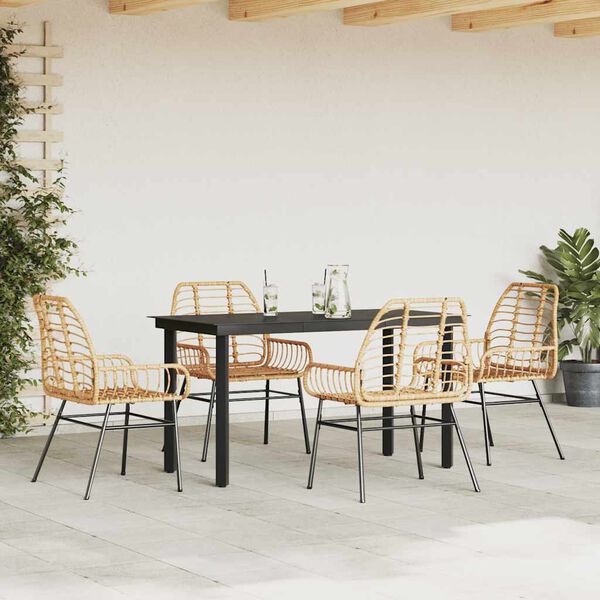 vidaXL Set da Pranzo da Giardino 5pz Polyrattan Vetro