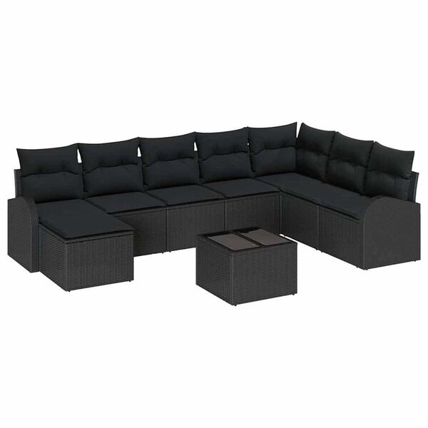 vidaXL Set di divani con cuscino 9 pcs Nero polyrattan