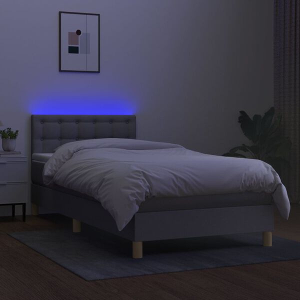 vidaXL Letto a Molle Materasso e LED Grigio Chiaro 100x200 cm Tessuto