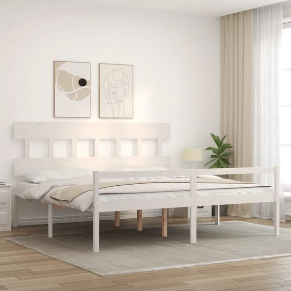 vidaXL Letto per Anziani con Testiera Bianco 200x200 cm Legno Massello